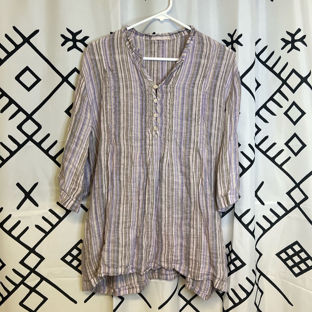 CP shades 100% linen purple striped medium blouse shirt Lightweight Durable
